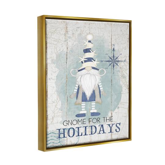 Stupell Industries Gnome For The Holidays Nautical Framed Floater Canvas Wall Art